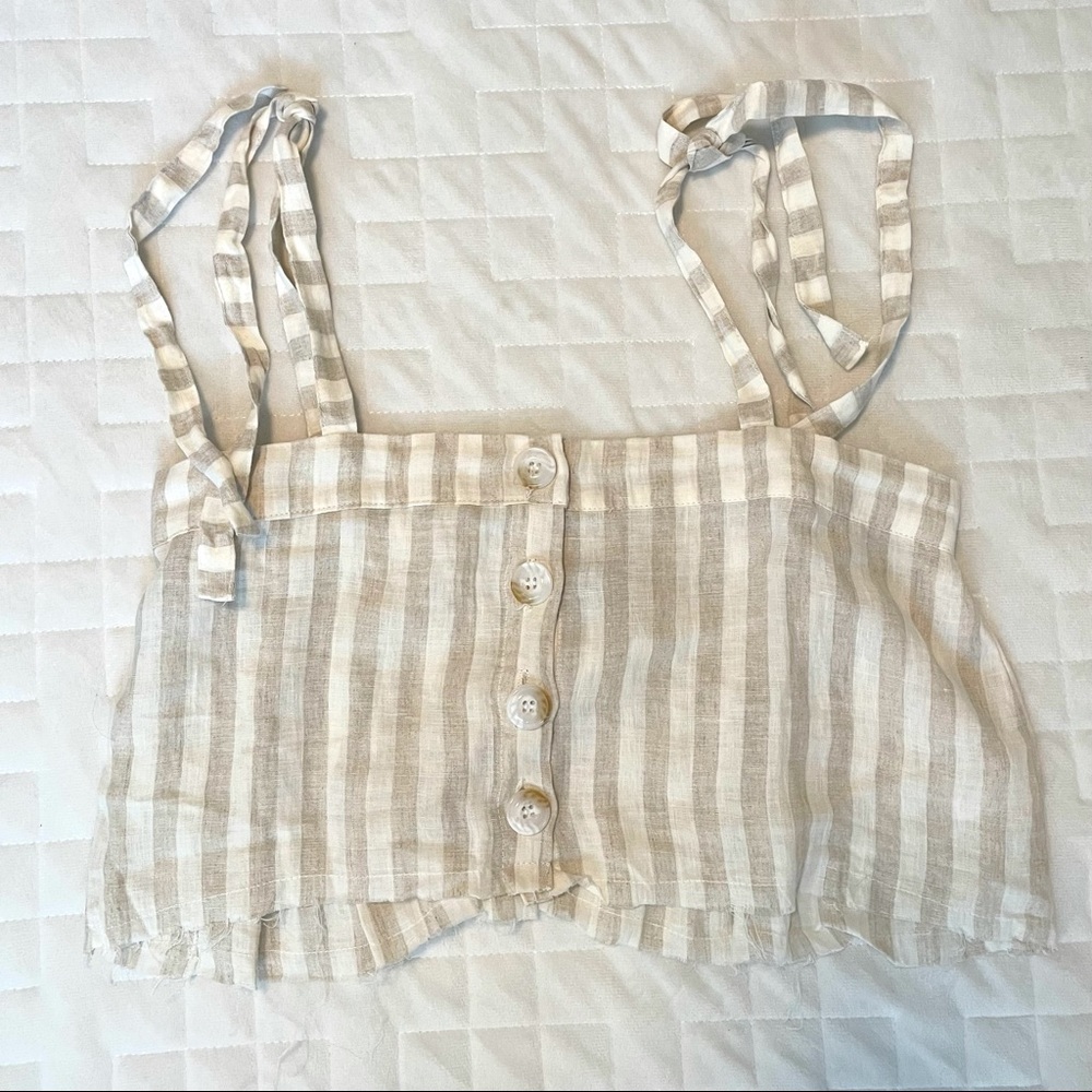 Tan & cream colored striped crop top size M